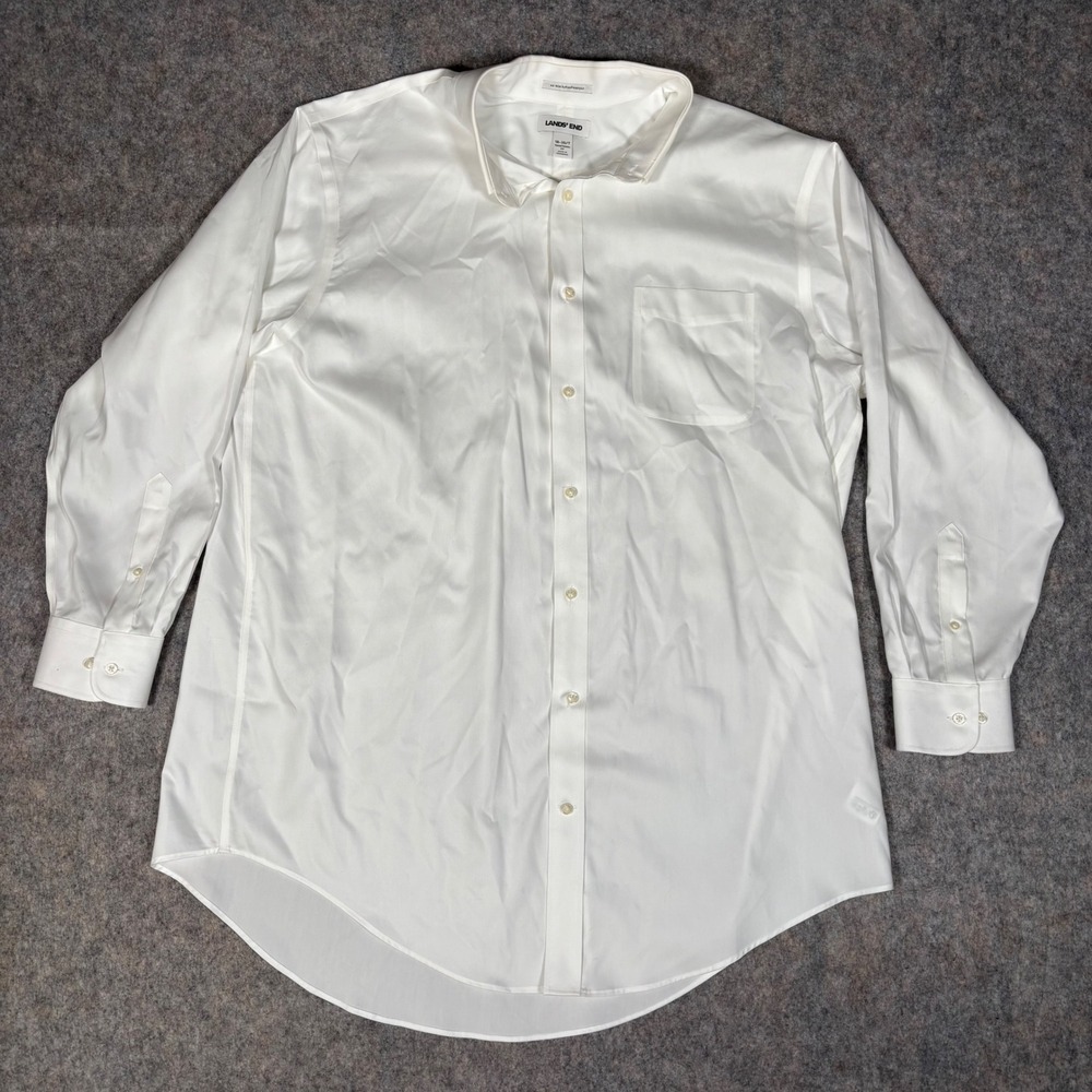 Lands' End Dress Shirt Mens 18-35 Tall White No Iron Supima Pinpoint Traditional